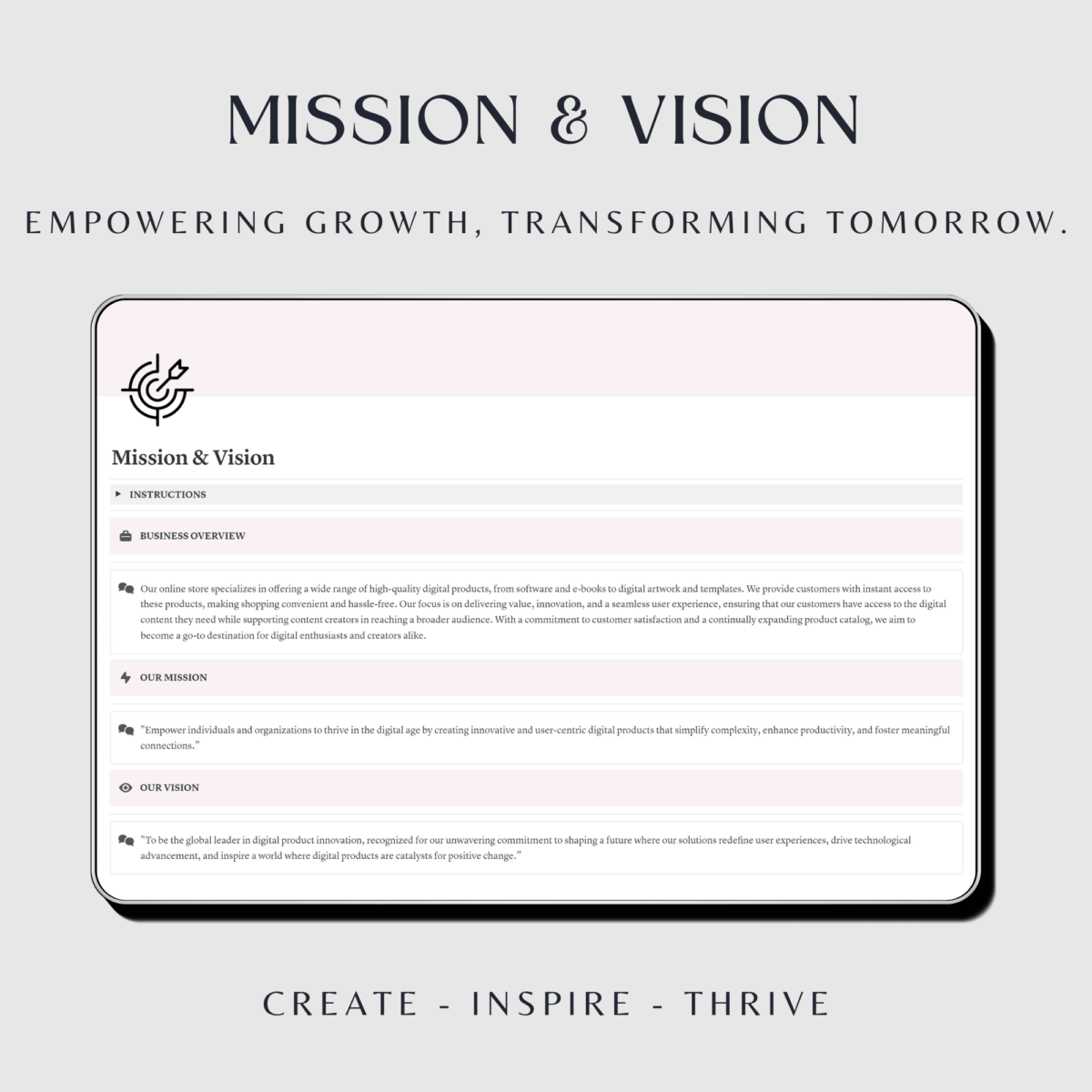 Pink business planner template