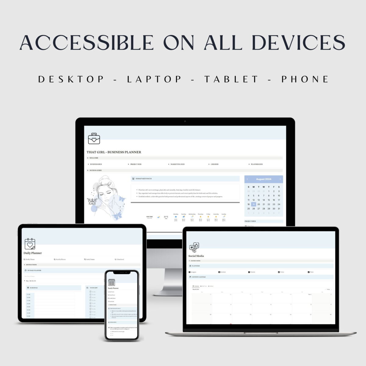 Notion template in blue colour displayed in an iPad