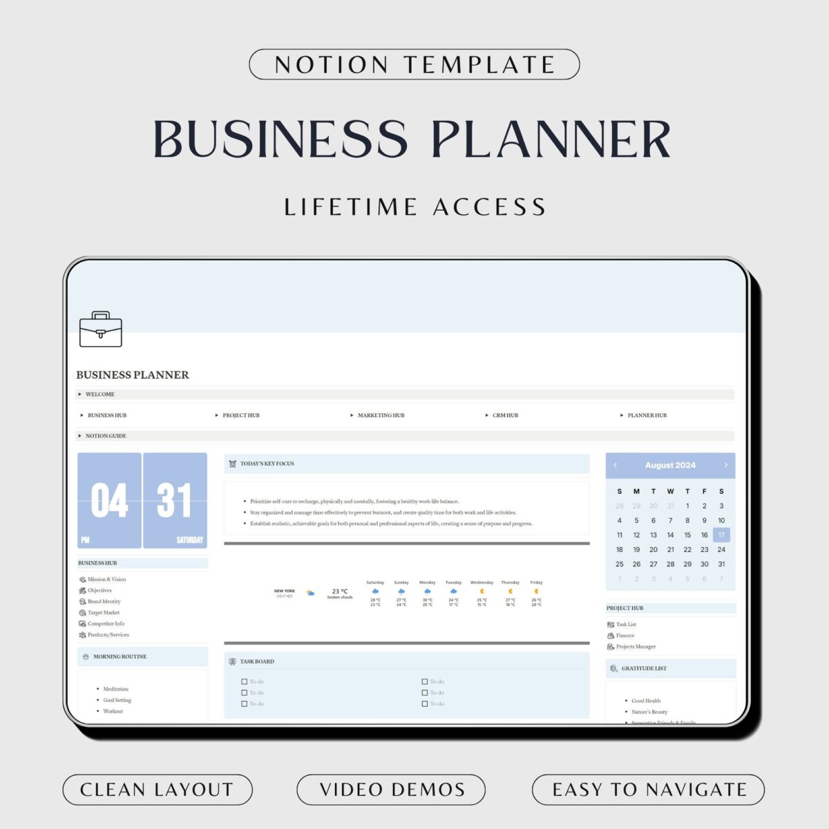 Notion business planner template in Blue