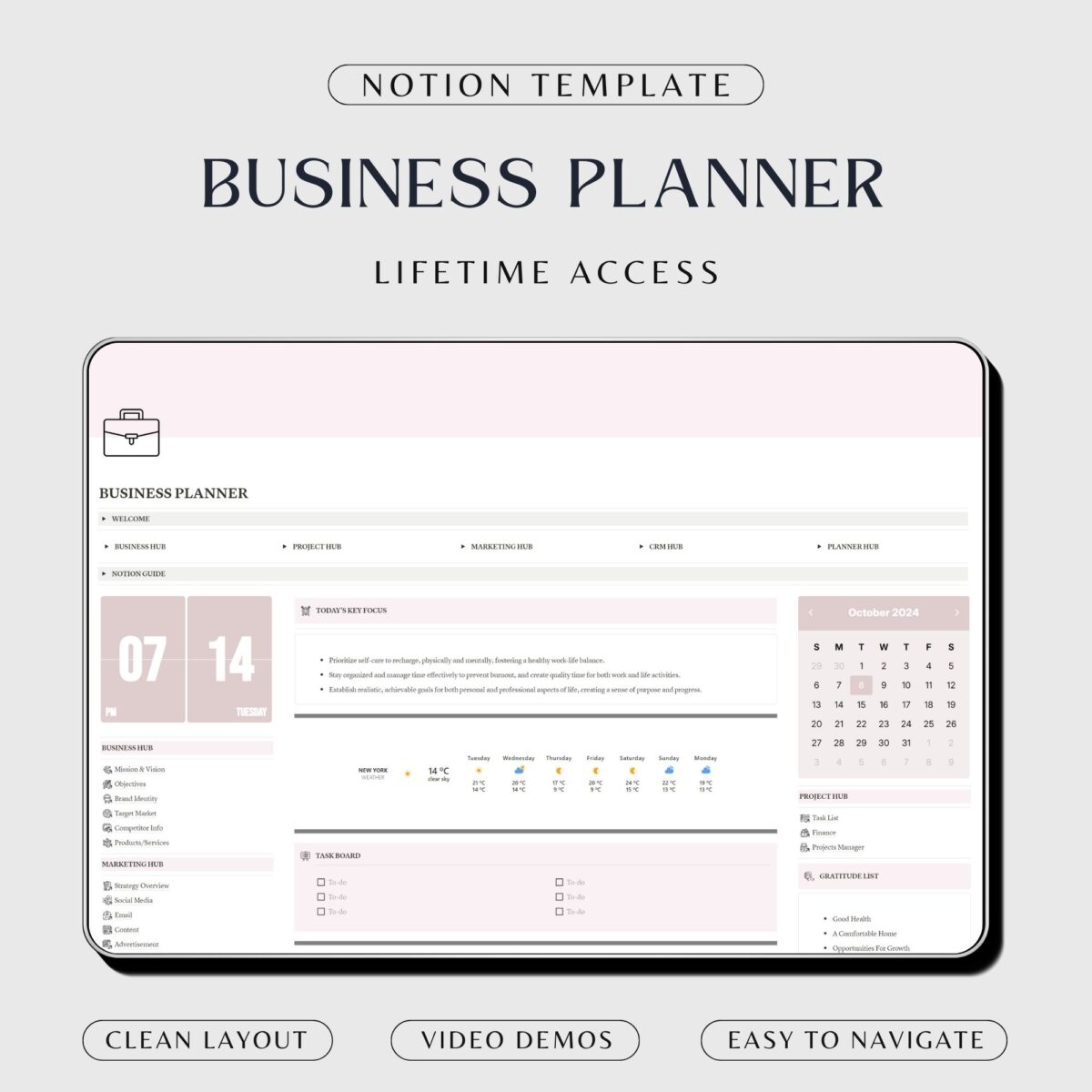 Business planner for notion in pink