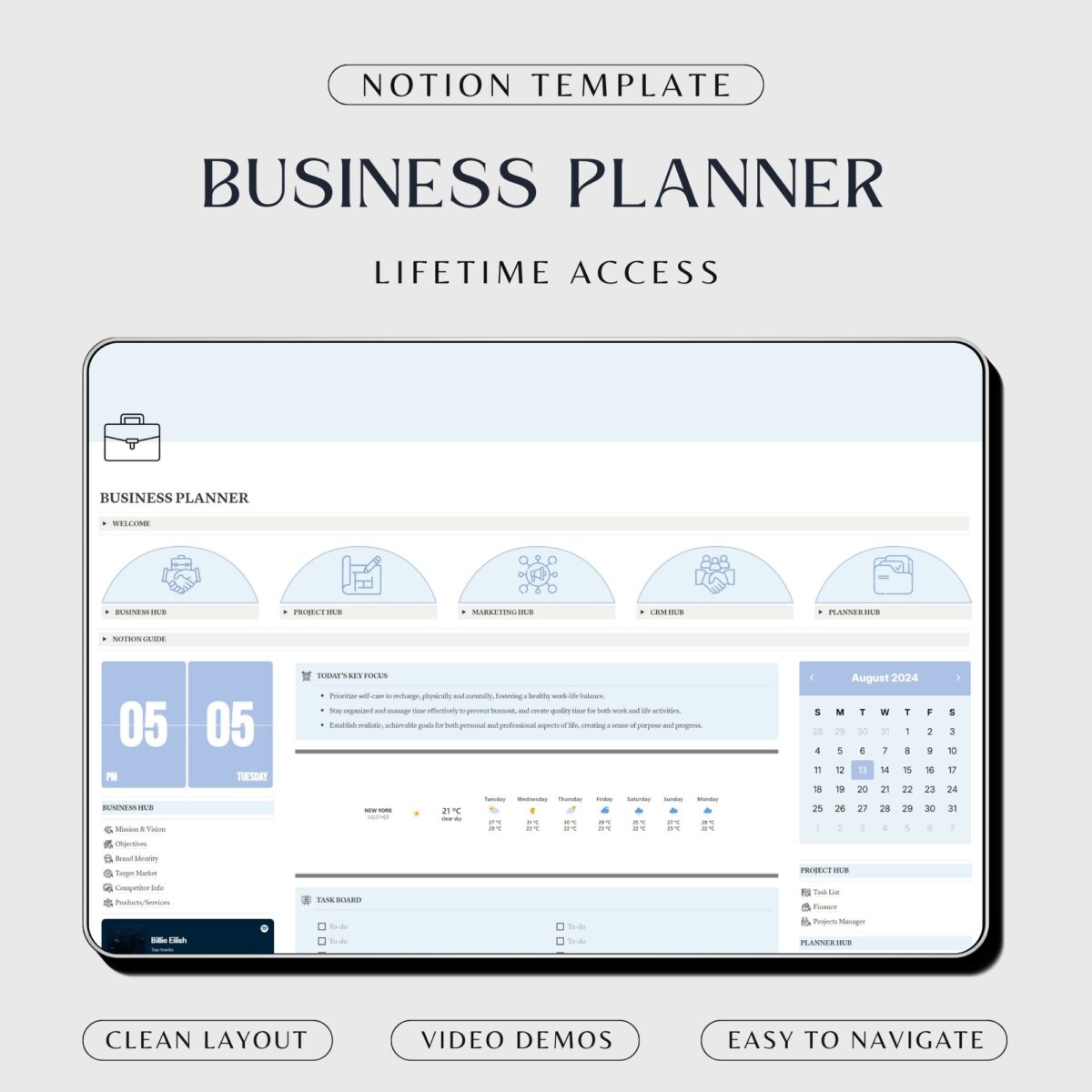 Notion business planner in blue