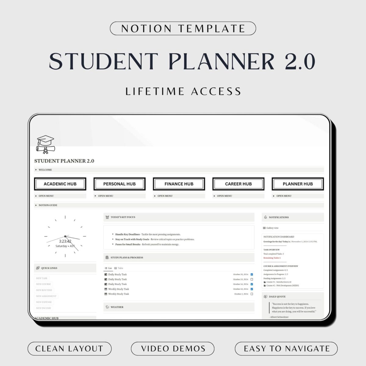 Student planner notion template