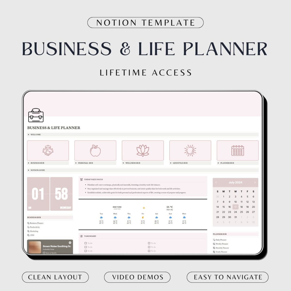 Notion Template Business And Life Planner in pink