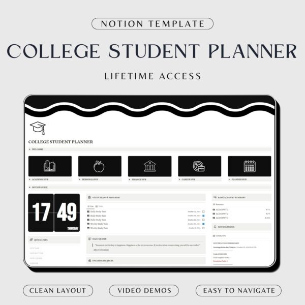 college student planner for notion