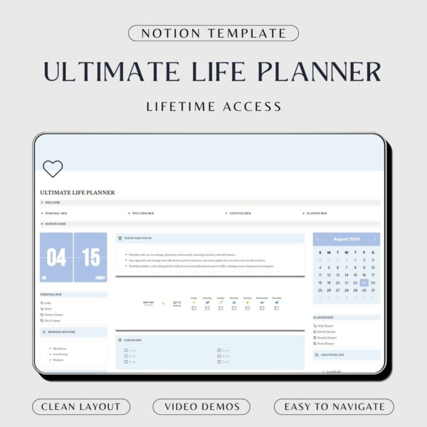 Blue Minimalist Life Planner Notion Template