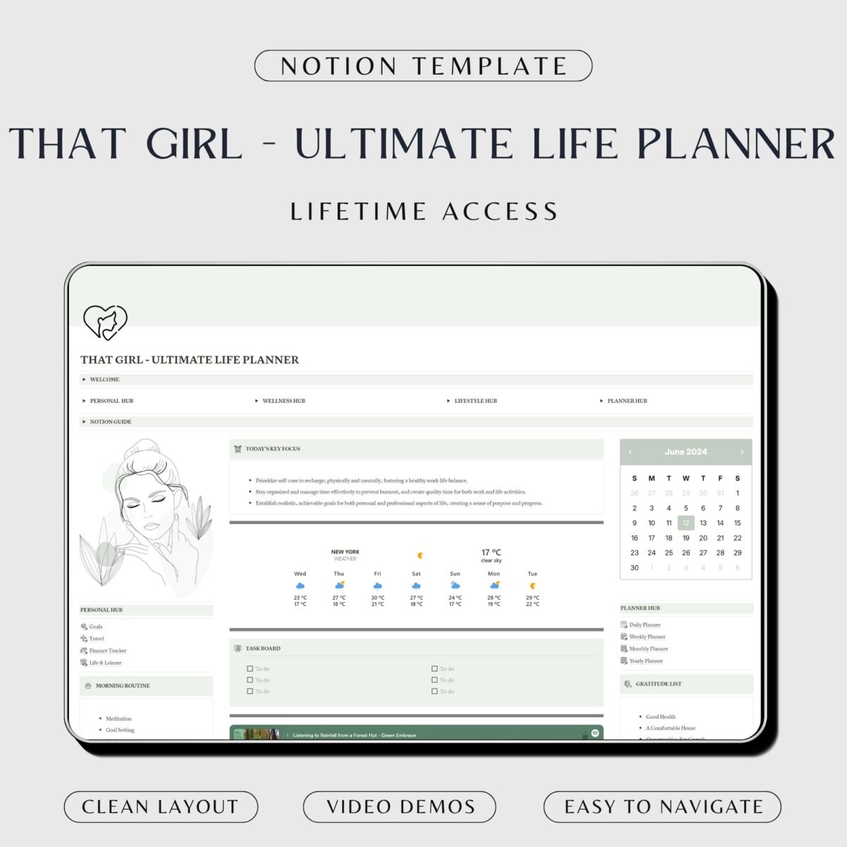 Notion that girl planner template