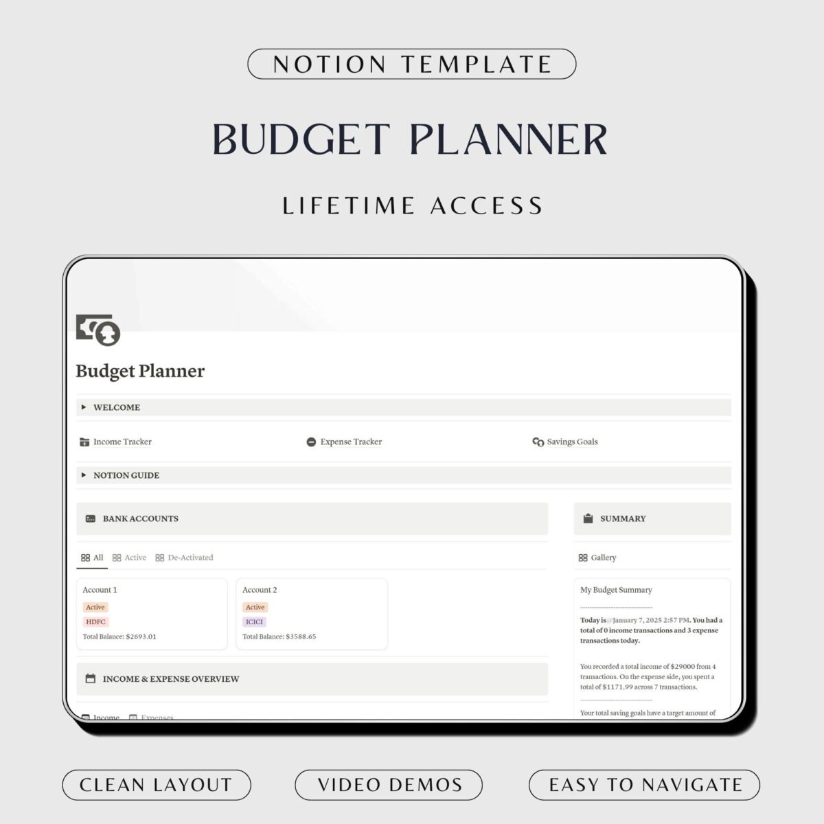 Notion Budget planner