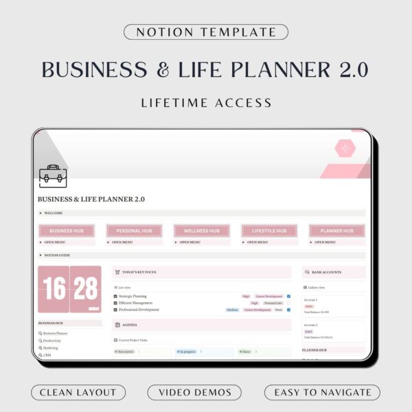 Notion Business and life planner in pink