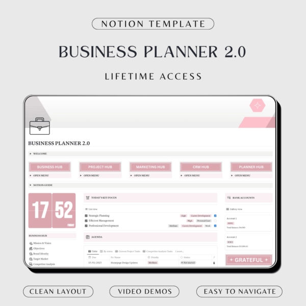 Notion business planner in pink