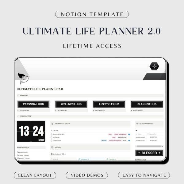 Notion life planner black and white