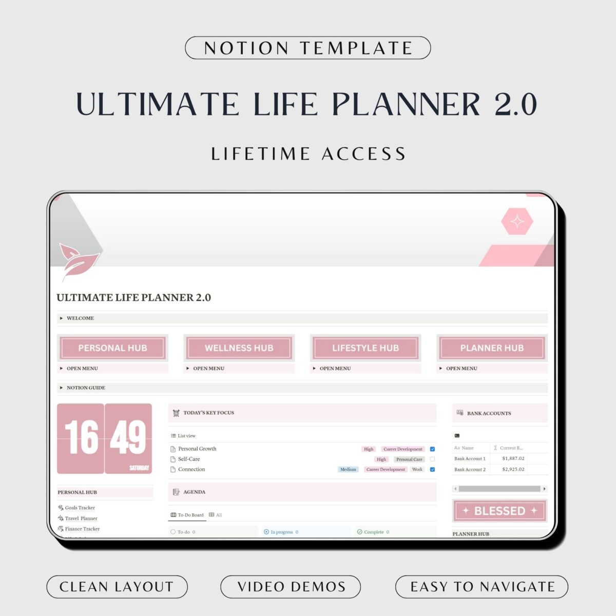 Notion life planner in pink