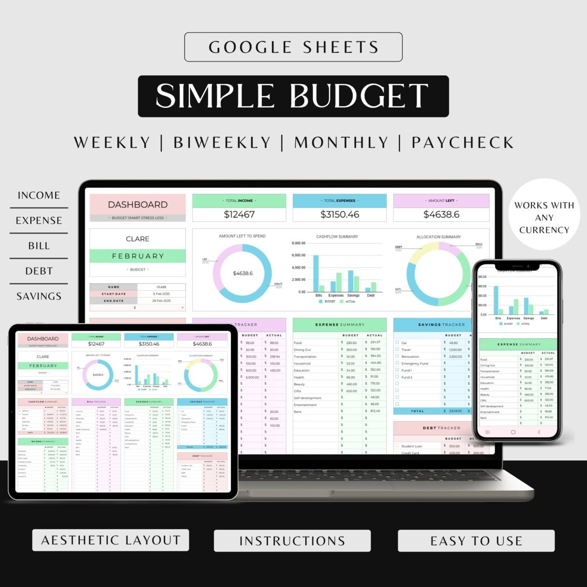 Simple Budget Template Google Sheets Rainbow